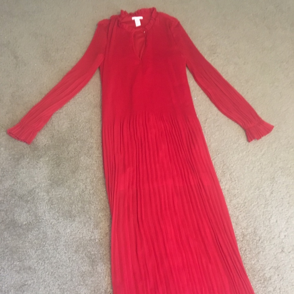 Pleated Long Red Dress by H&M